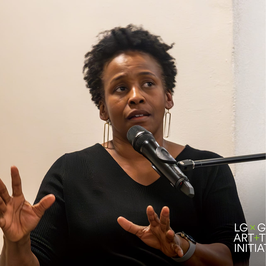Stephanie Dinkins, the inaugural recipient of LG Guggenheim Award speaking at the Artist Talk