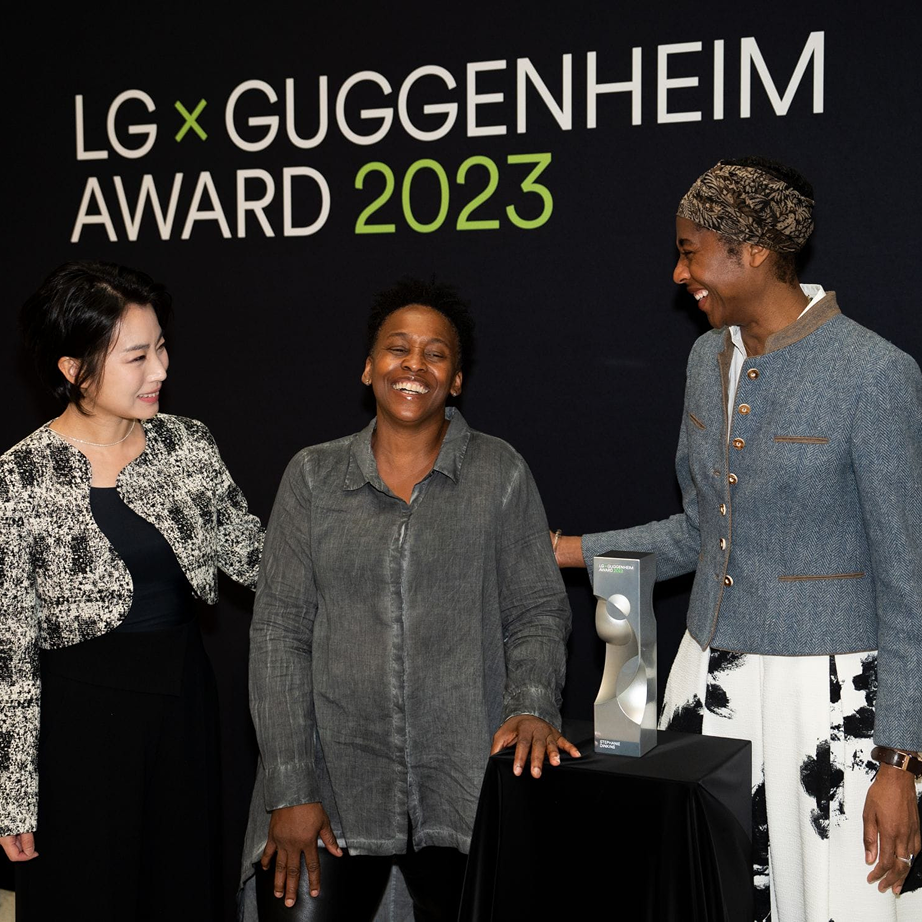 2023 LG Guggenheim Award recipient with the physical award
