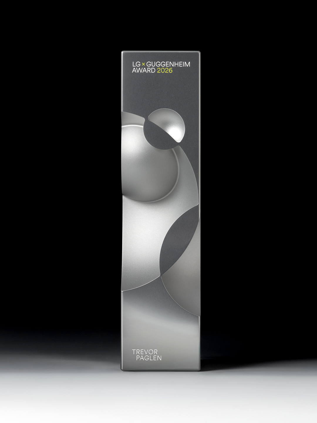 Front view of the 2026 LG Guggenheim Award trophy