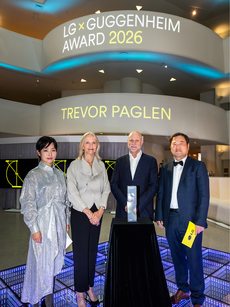 Trevor Paglen posing for a commemorative photo in celebration of receiving the 2026 LG Guggenheim Award