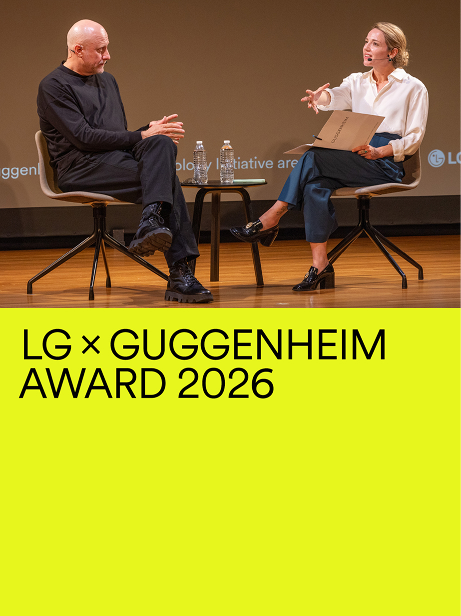 Trevor Paglen answering a question at the Peter B. Lewis Theater at the Guggenheim Museum
