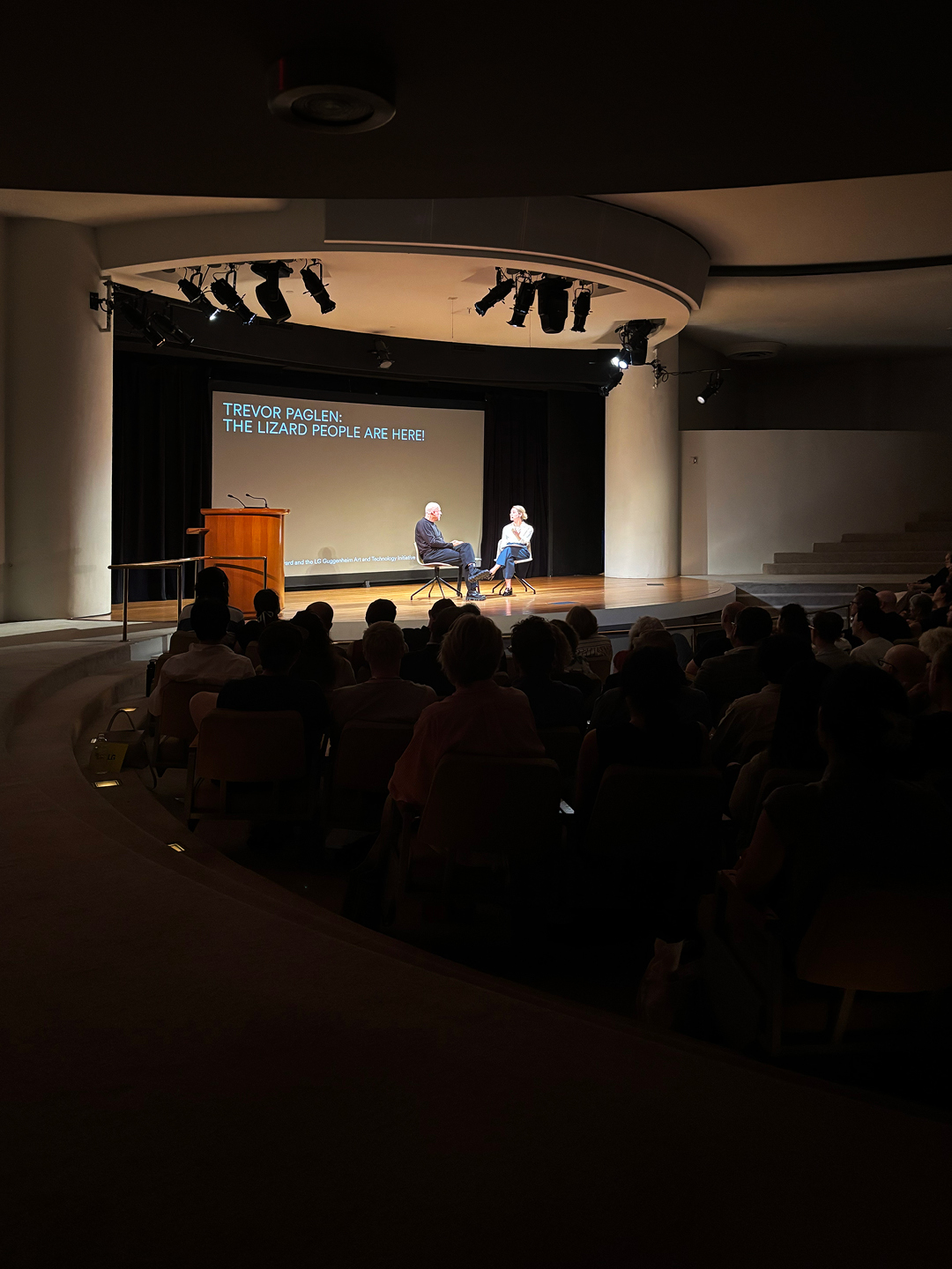 Trevor Paglen and LG Electronics Associate Curator Noam Segal during the public program Q&A