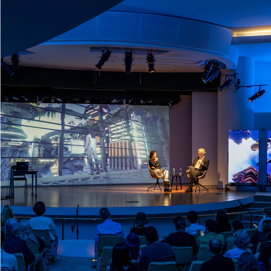 A special moment captured at Artist Talk with Mariet Westermann, Director and CEO of Guggenheim Museum, Chulho Huh, Vice President of LG electronics USA, Ayoung Kim, the 2025 LG Guggenheim Award Recipient, and Nat Trotman, Curator of Guggenheim