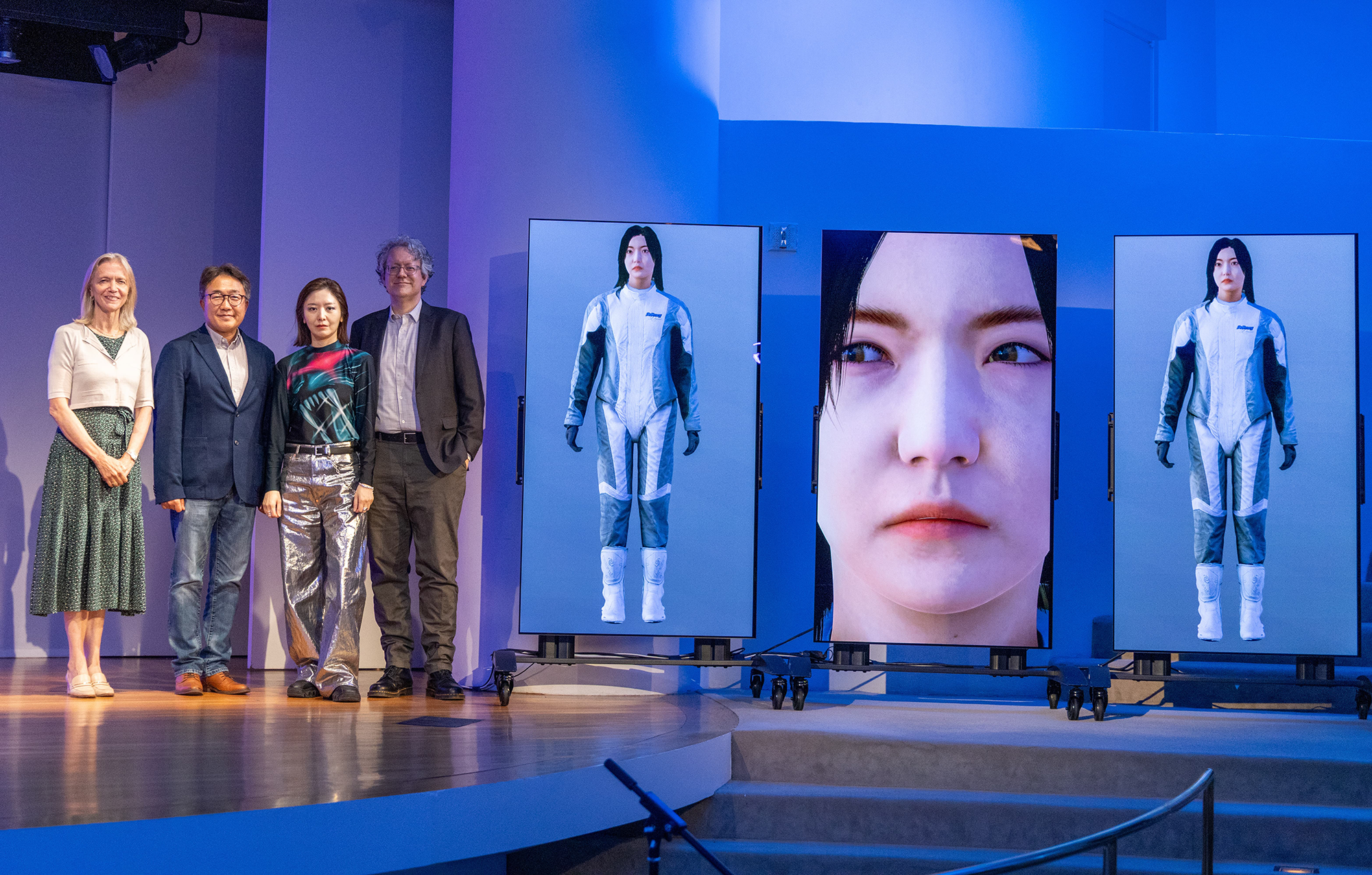A special moment captured at Artist Talk with Mariet Westermann, Director and CEO of Guggenheim Museum, Chulho Huh, Vice President of LG electronics USA, Ayoung Kim, the 2025 LG Guggenheim Award Recipient, and Nat Trotman, Curator of Guggenheim